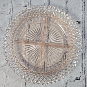Vintage Anchor Hocking MISS AMERICA Pink Depression Glass Divided Relish Plate